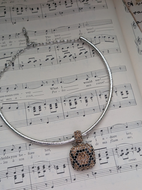 Jewelry - Silver Necklace with Black and Champagne Crystal Pendant - Women Jewelry